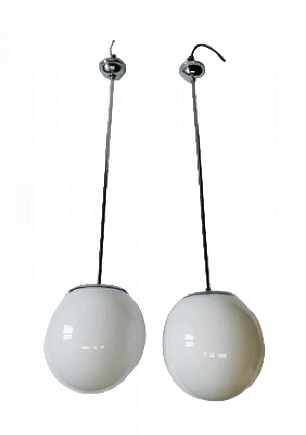 Pair of Bauhaus pendant lamps in chrome-plated metal and opaline glass, 1930s 8