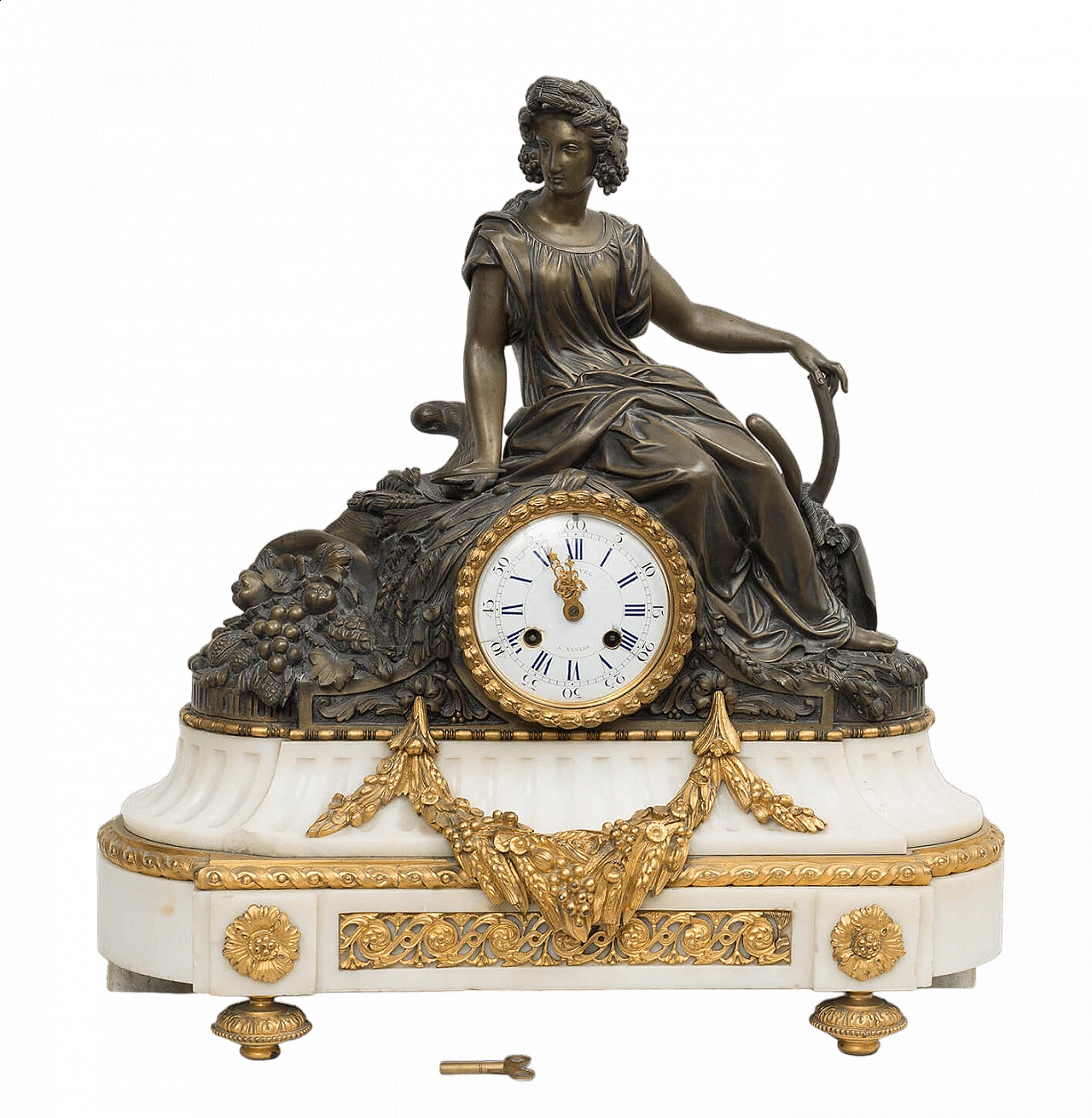 Orologio Napoleone III in bronzo e marmo, seconda metà dell'800 8