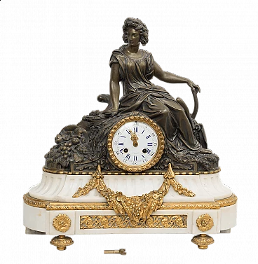 Orologio Napoleone III in bronzo e marmo, seconda metà dell'800