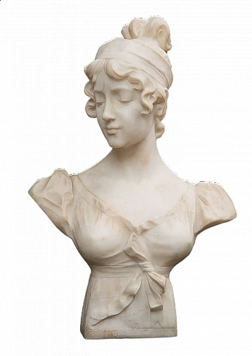 E. Battiglia, bust of noblewoman, alabaster sculpture, 19th century