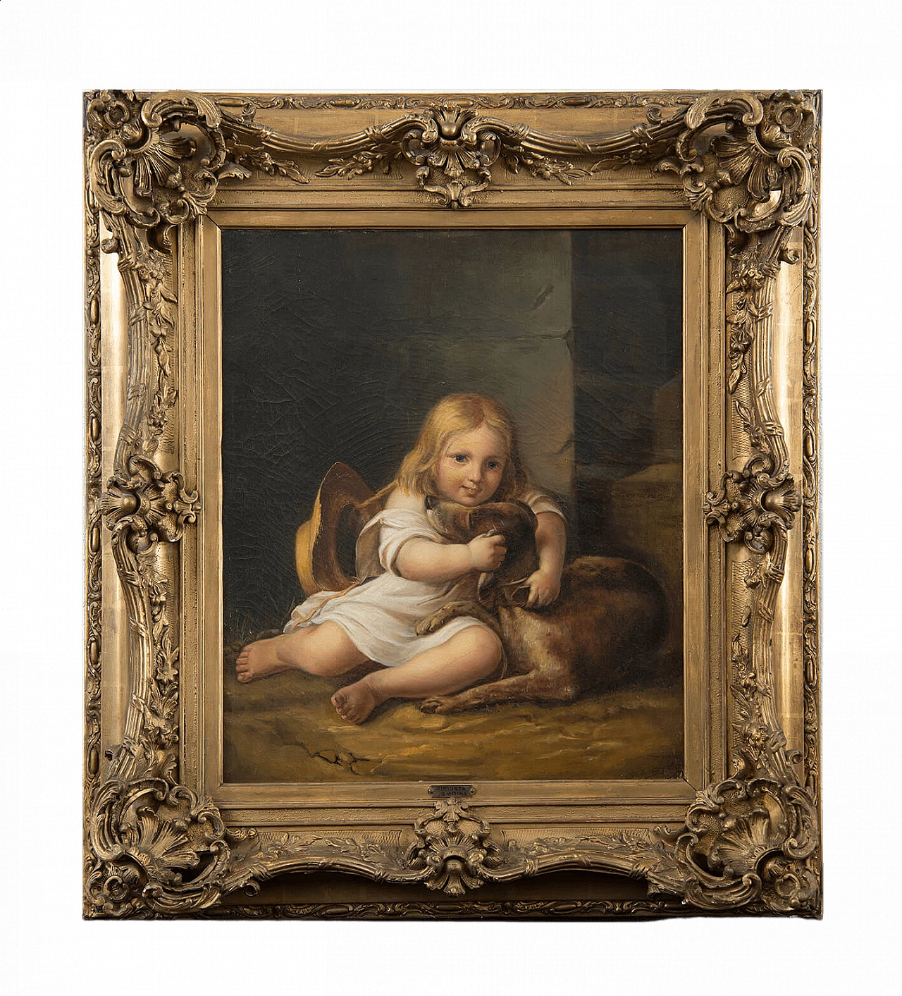 A. Lemoine, bambina con cane, dipinto a olio su tela, inizio '800 6