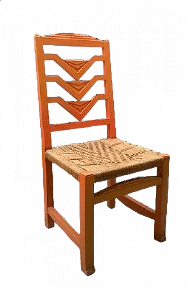 Sedia futurista in faggio con seduta in paglia intrecciata, anni '30