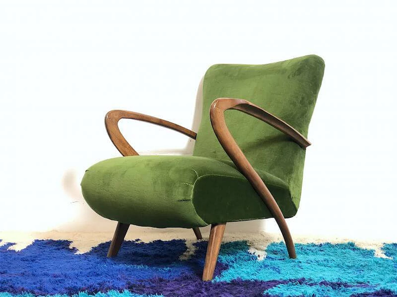 Wood and velvet armchair by Paolo Buffa, 1940s 1