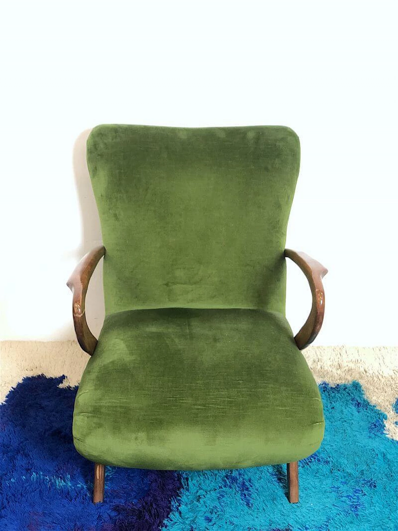 Wood and velvet armchair by Paolo Buffa, 1940s 2