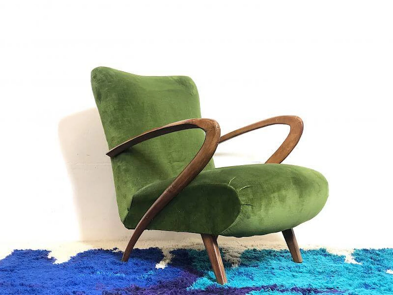 Wood and velvet armchair by Paolo Buffa, 1940s 3