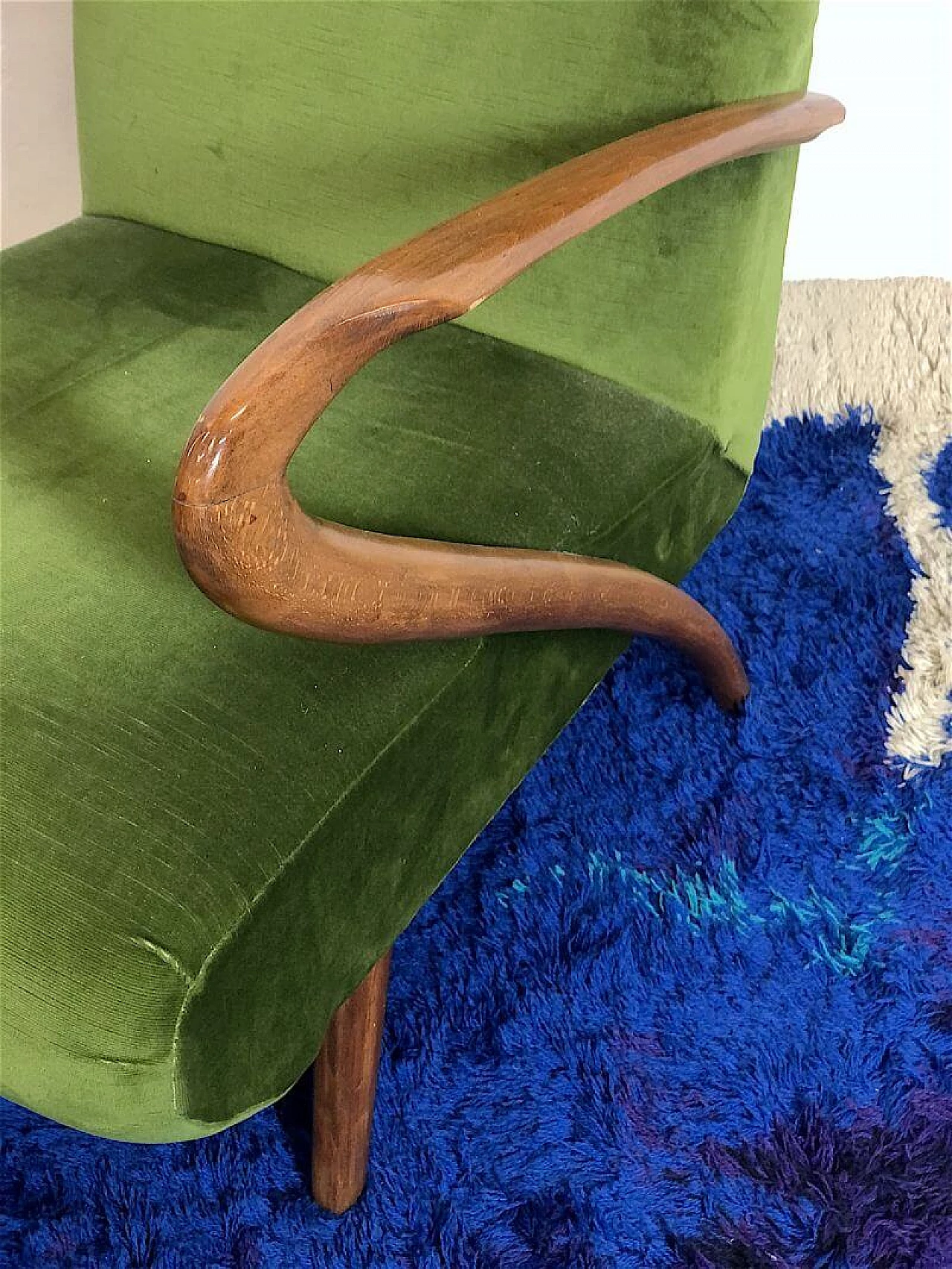 Wood and velvet armchair by Paolo Buffa, 1940s 4