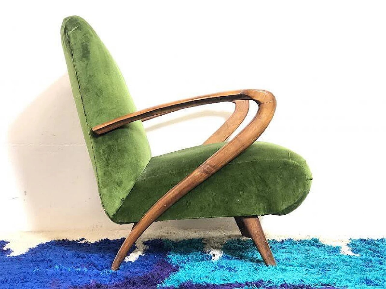 Wood and velvet armchair by Paolo Buffa, 1940s 5
