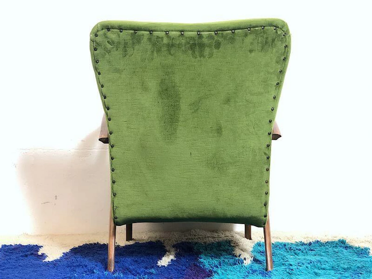 Wood and velvet armchair by Paolo Buffa, 1940s 6
