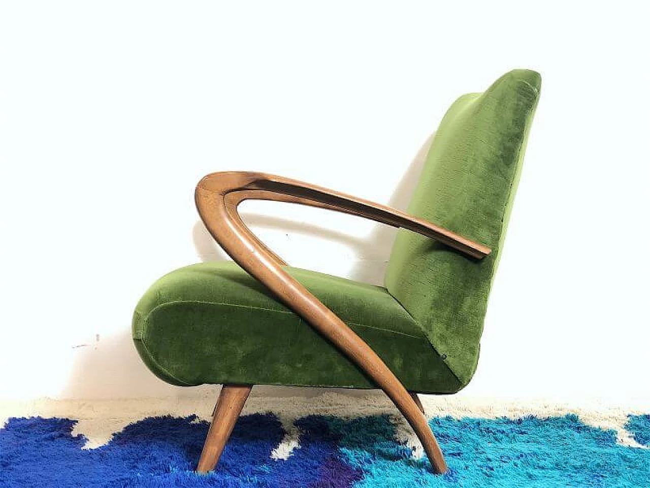 Wood and velvet armchair by Paolo Buffa, 1940s 7