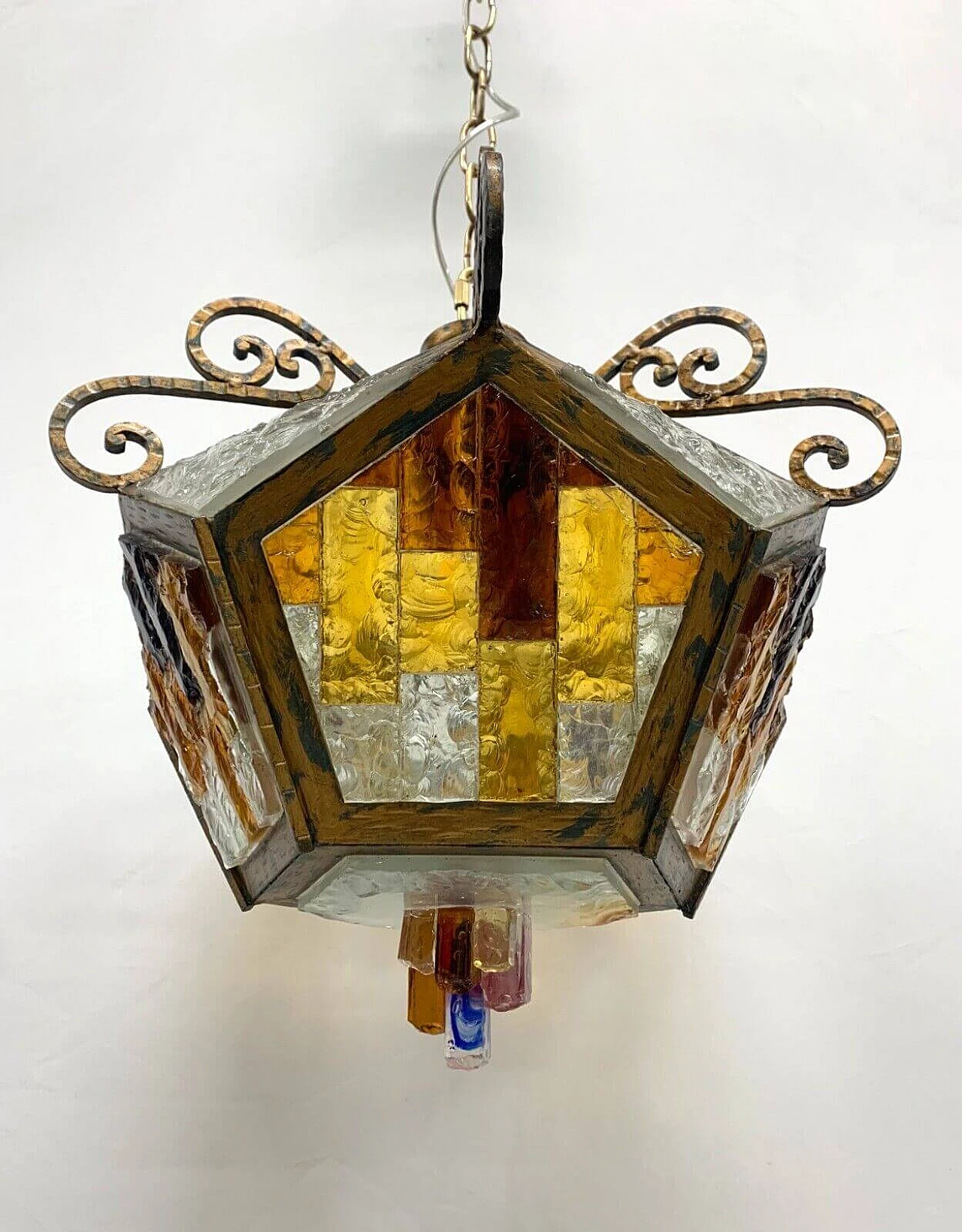 Bevelled Murano glass and wrought iron chandelier, late 20th century 1