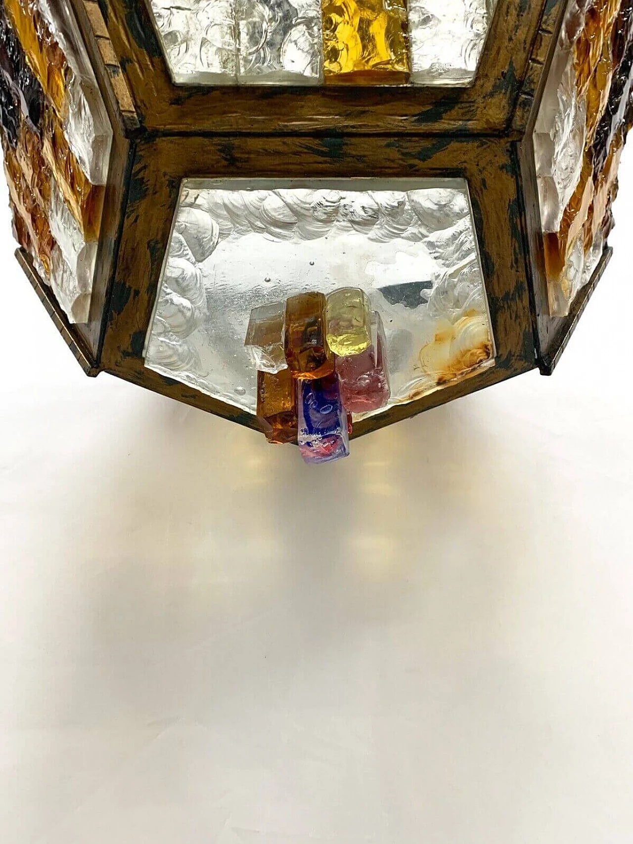 Lampadario in vetro molato di Murano e ferro battuto, fine '900 2