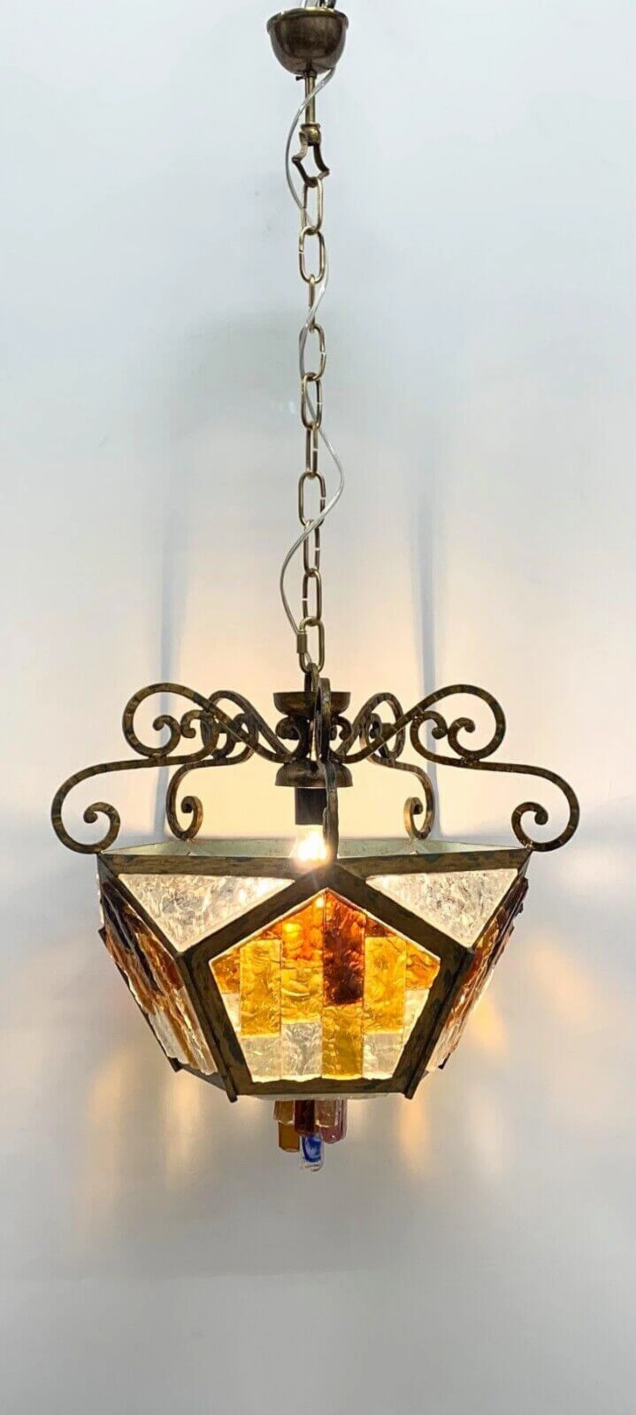 Bevelled Murano glass and wrought iron chandelier, late 20th century 3