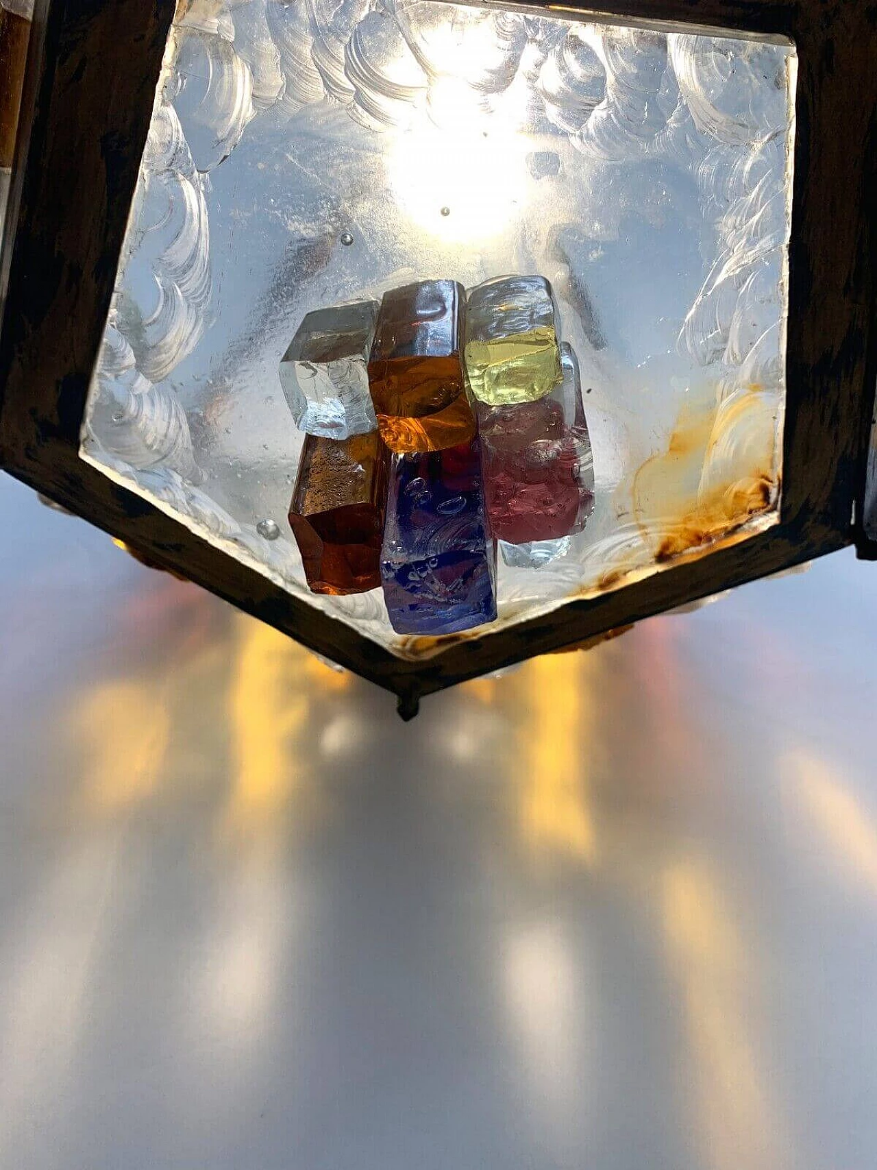 Lampadario in vetro molato di Murano e ferro battuto, fine '900 4