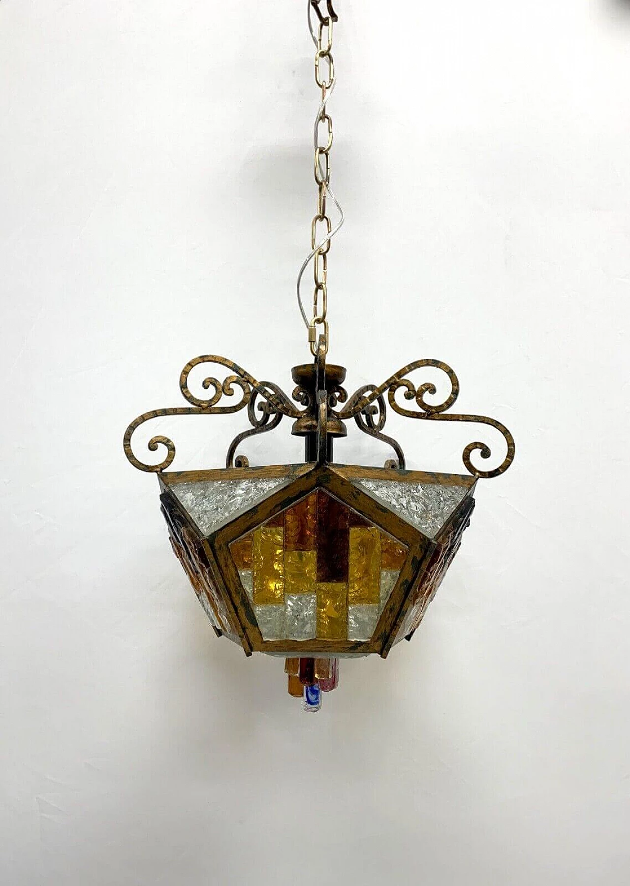 Bevelled Murano glass and wrought iron chandelier, late 20th century 6