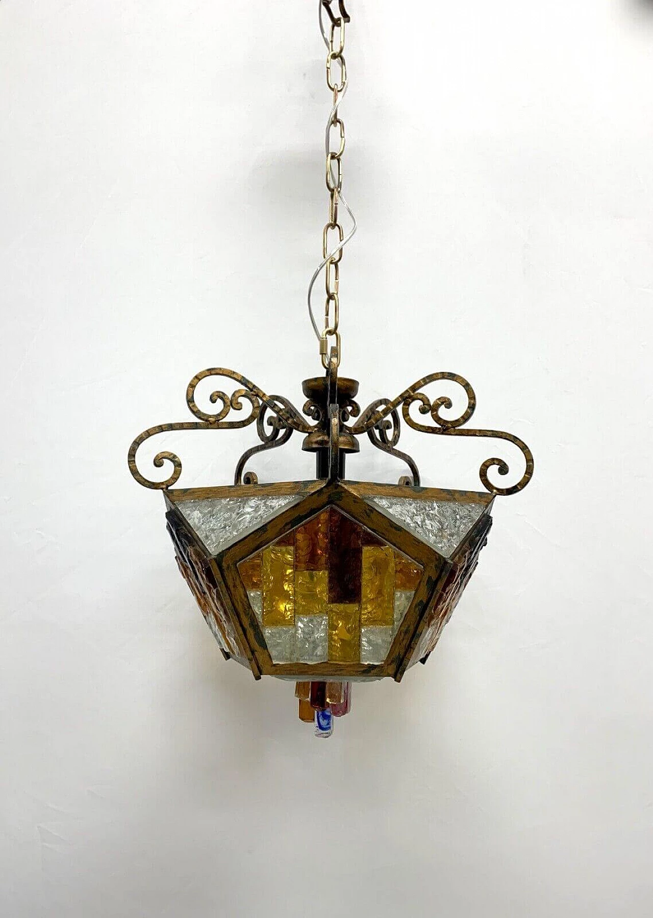Lampadario in vetro molato di Murano e ferro battuto, fine '900 6
