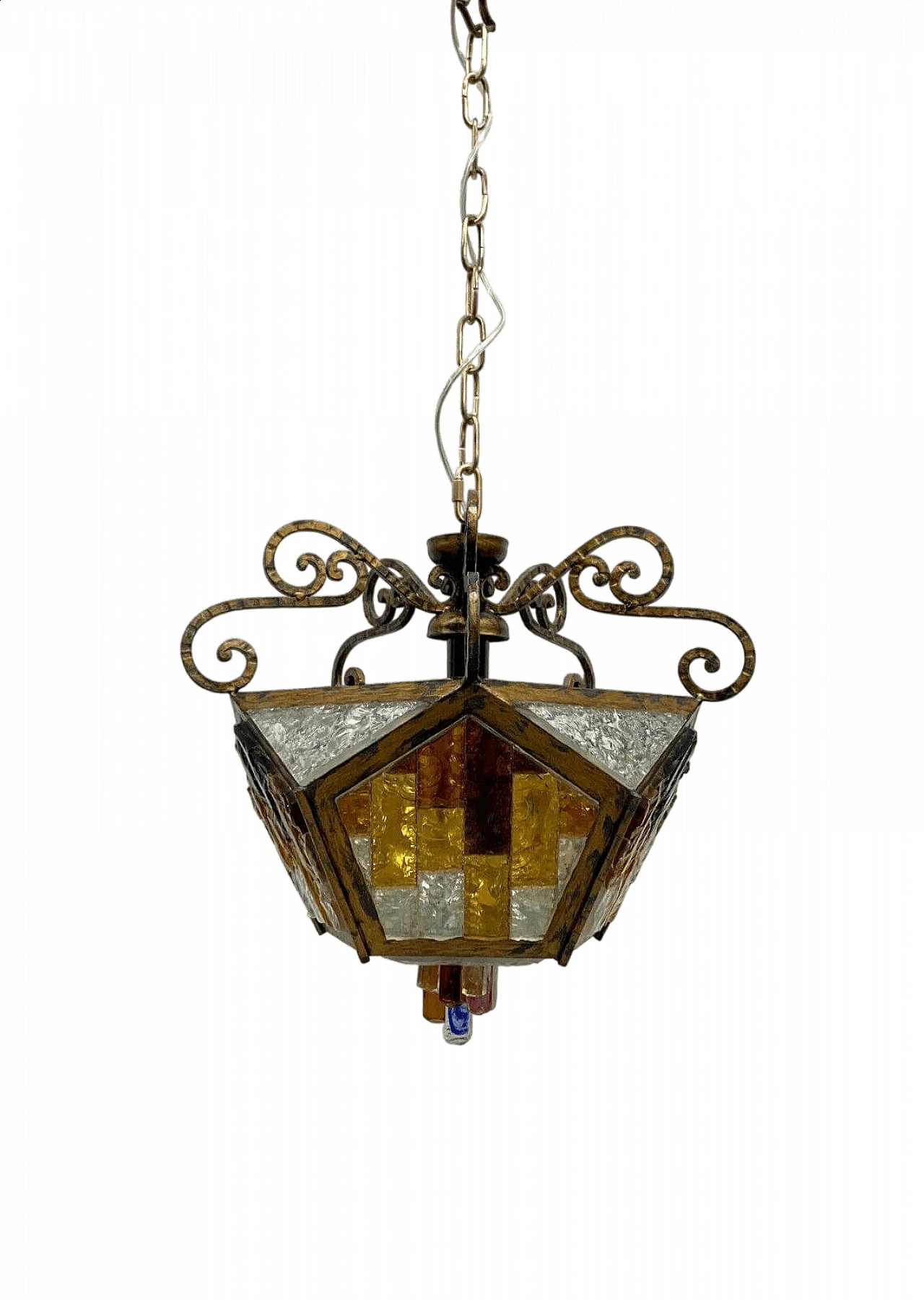 Bevelled Murano glass and wrought iron chandelier, late 20th century 7