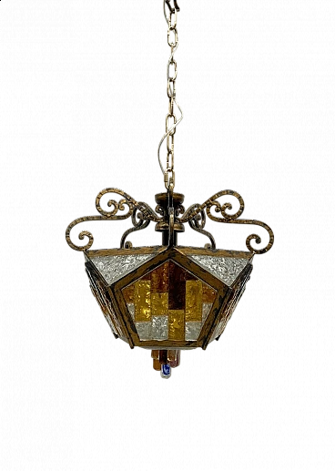 Lampadario in vetro molato di Murano e ferro battuto, fine '900
