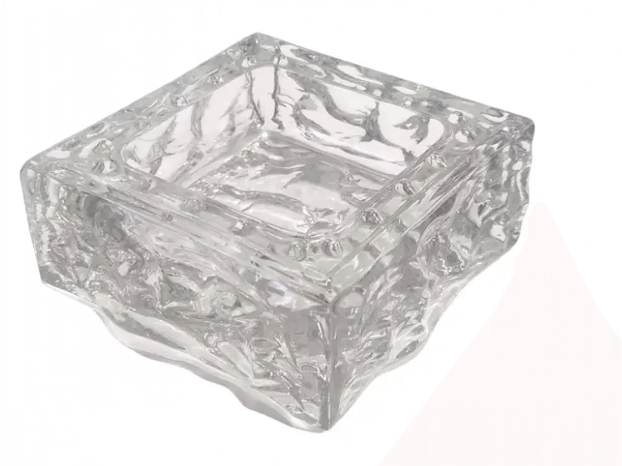 Square ashtray in thick moulded glass, 1960s 1