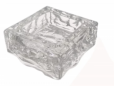 Square ashtray in thick moulded glass, 1960s