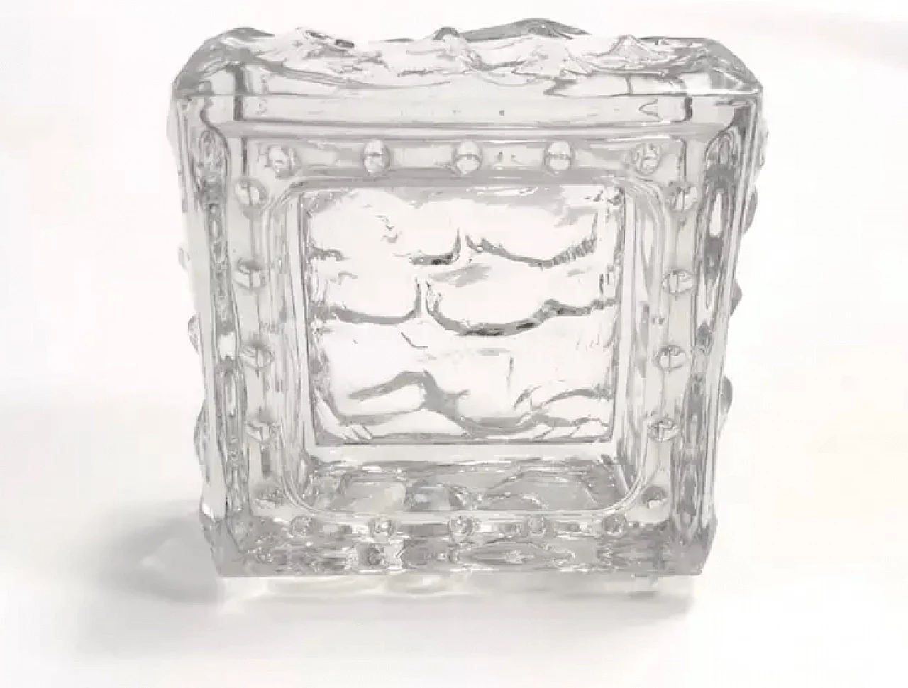 Square ashtray in thick moulded glass, 1960s 6