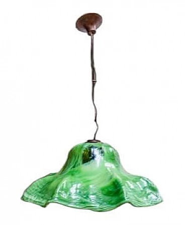 Lampada da soffitto Ninfea in ottone e vetro di Murano di Toni Zuccheri per Venini, anni '60
