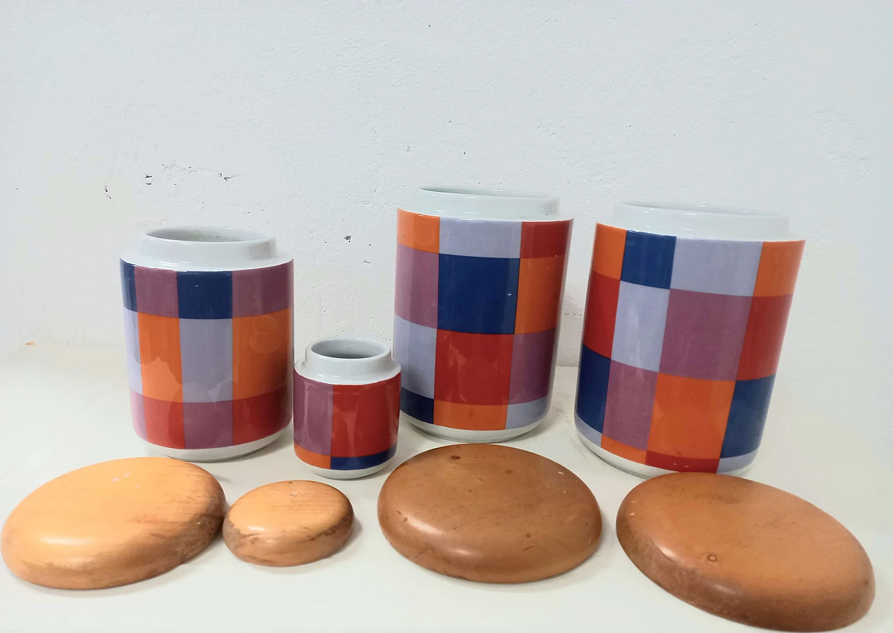 4 Jars in ceramic and wood by Ceramica Franco Pozzi, 1970s 2