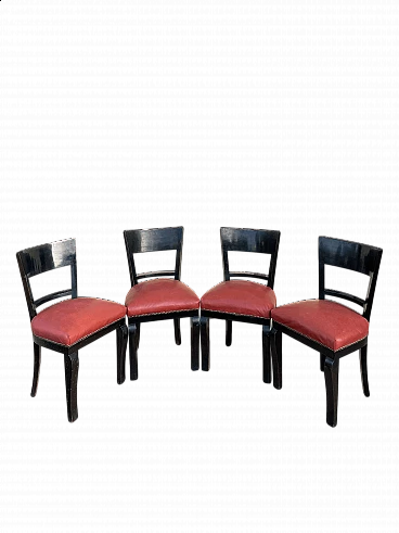 4 Chairs in black wood and red eco-leather by F.lli Cavatorta, 1950s