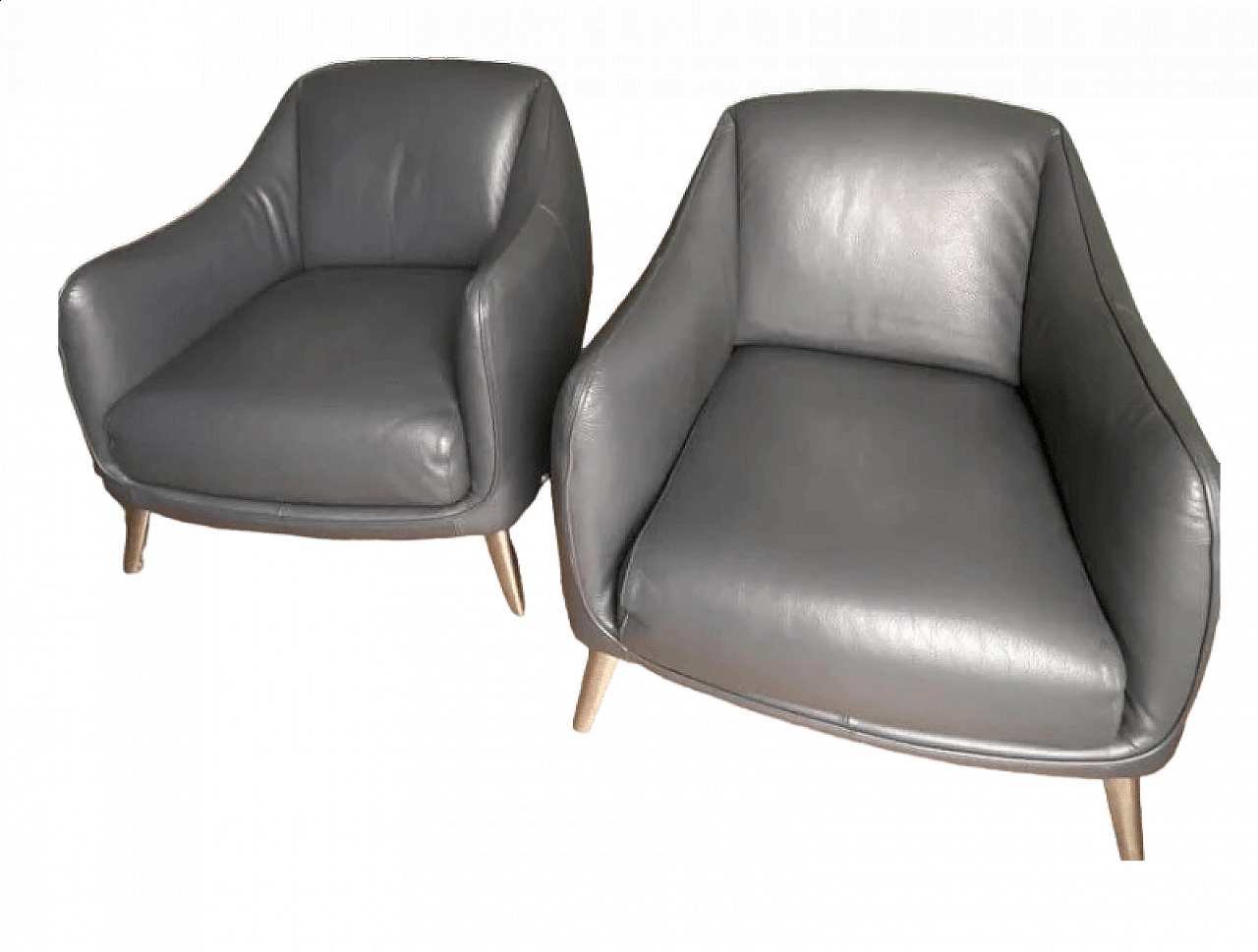 Coppia di poltrone Platea in pelle martellata grigia di Natuzzi 8