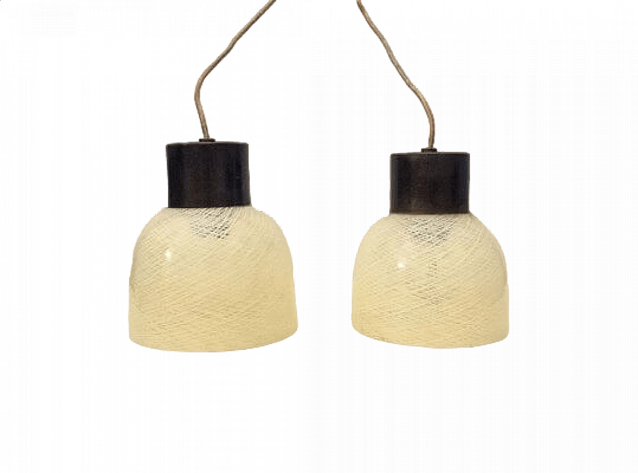 Pair of Murano glass & brass ceiling lamps by Carlo Scarpa for Venini, 1950s 8