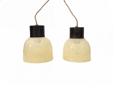 Pair of Murano glass & brass ceiling lamps by Carlo Scarpa for Venini, 1950s