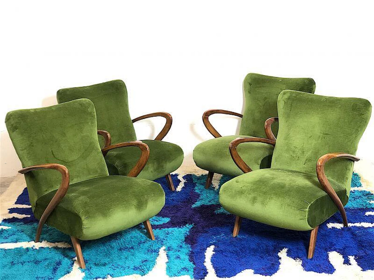 4 Beech and green velvet armchairs by Paolo Buffa, 1940s 4