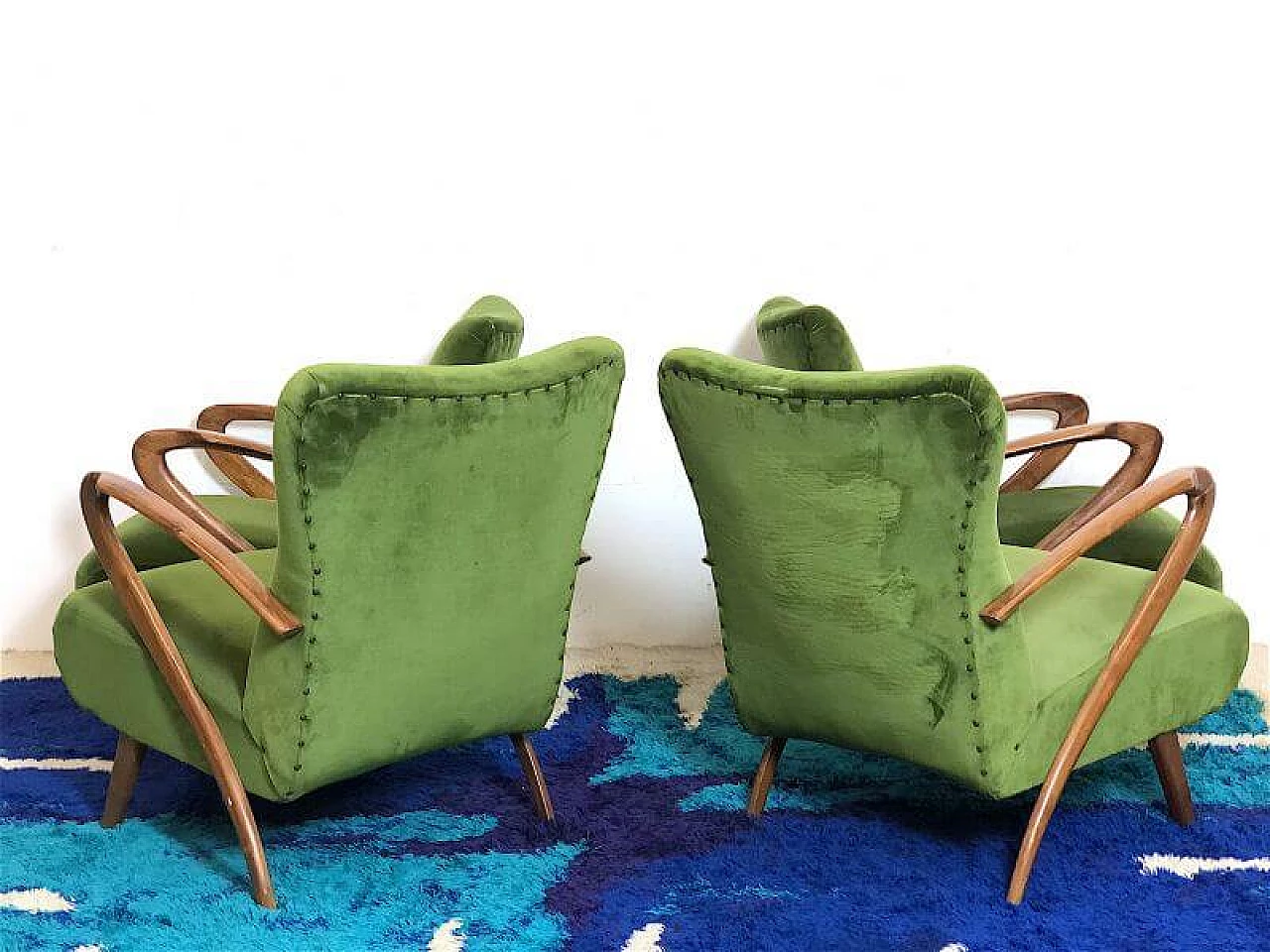 4 Beech and green velvet armchairs by Paolo Buffa, 1940s 10