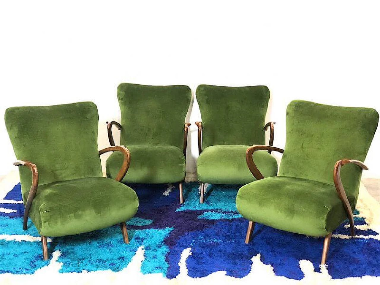 4 Beech and green velvet armchairs by Paolo Buffa, 1940s 12