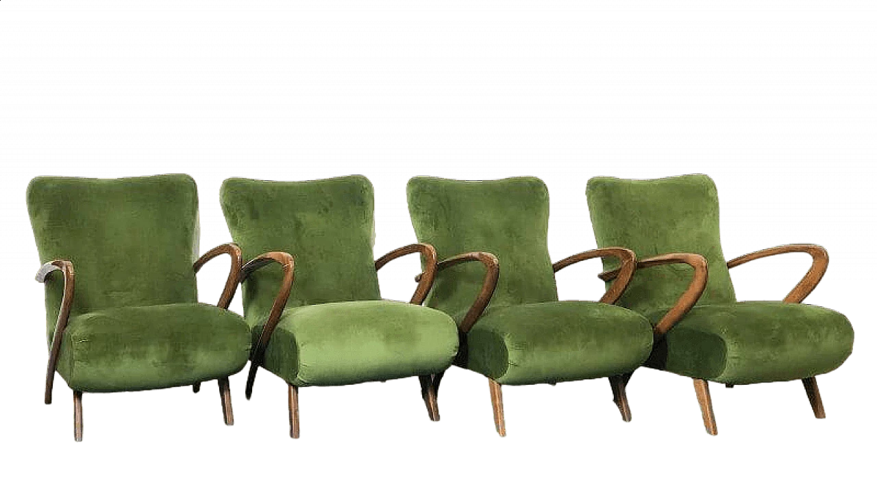 4 Beech and green velvet armchairs by Paolo Buffa, 1940s 15