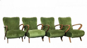 4 Beech and green velvet armchairs by Paolo Buffa, 1940s