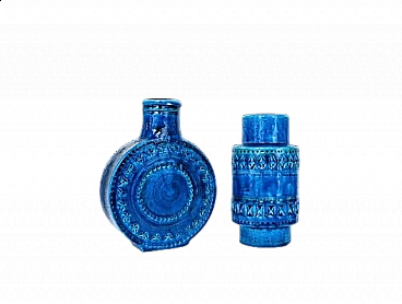 Pair of blue ceramic vases by Aldo Londi for Bitossi, 1960s