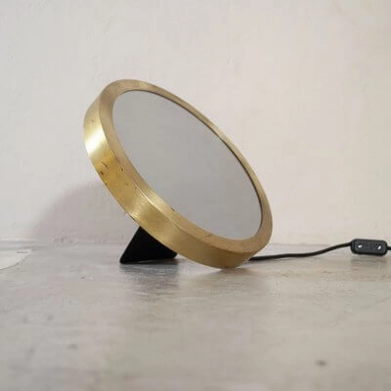 Luminous infinity mirror with brass frame, 1970s 1