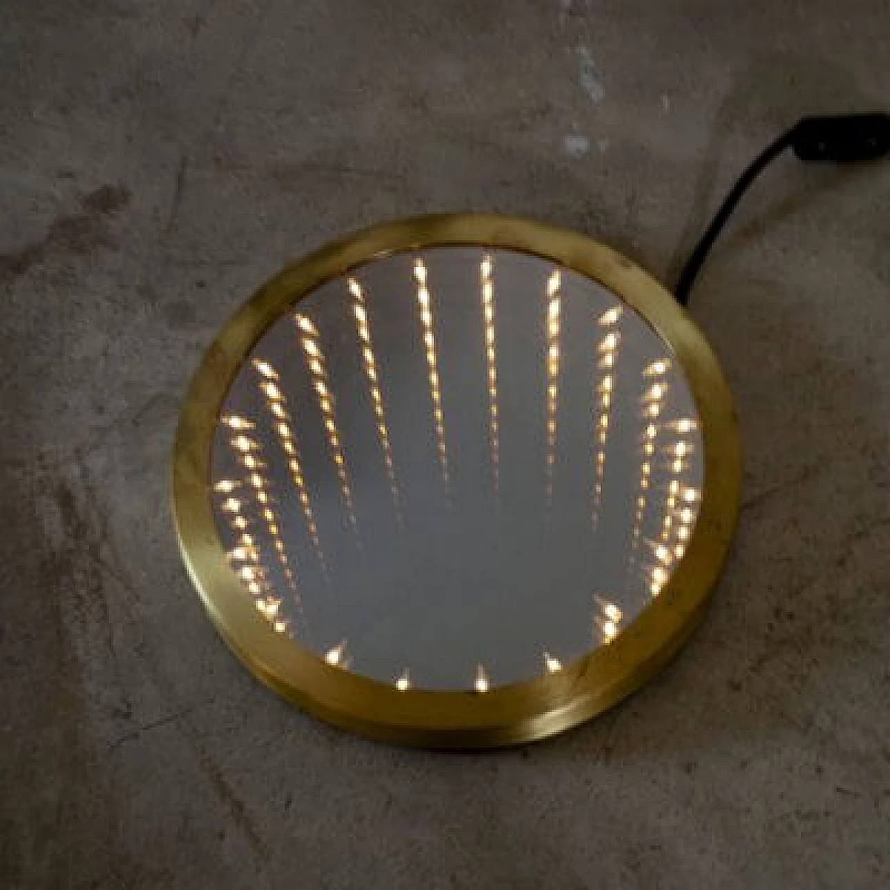 Luminous infinity mirror with brass frame, 1970s 3