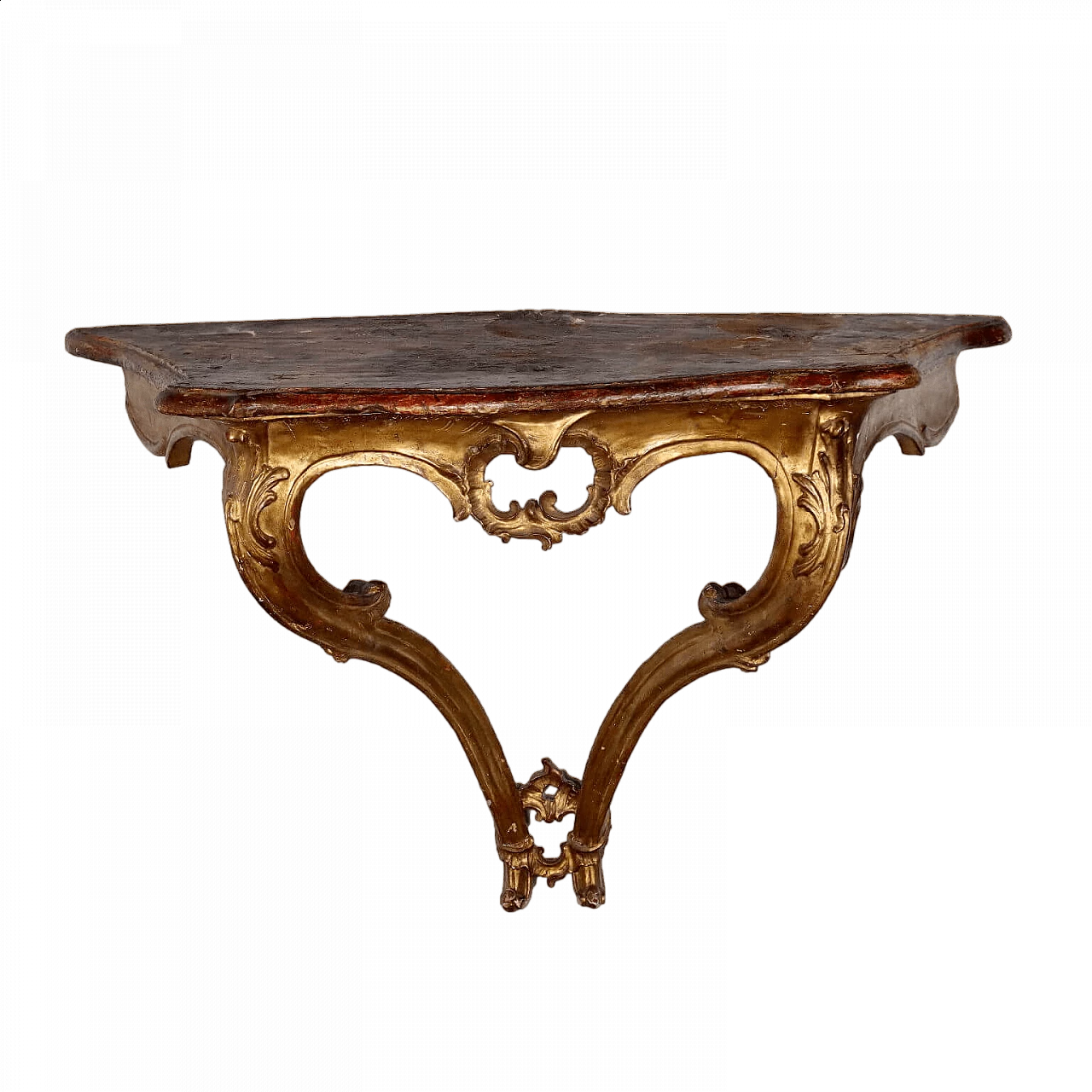 Consolle Barocchetto lombarda in legno dorato e marmorizzato, metà '700 10