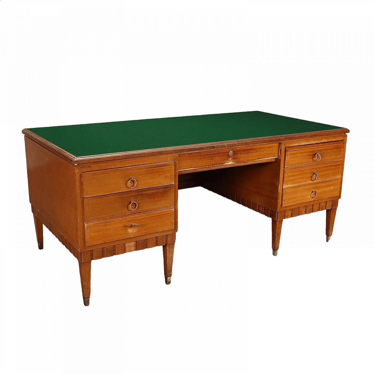 Walnut desk with green back-treated glass top, 1950s 10