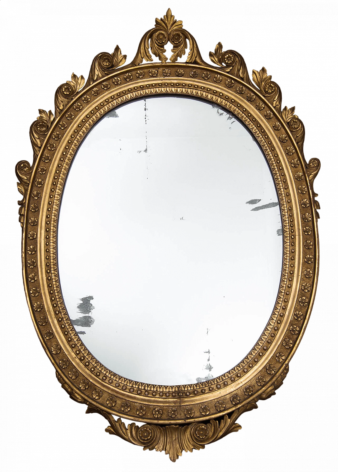 Neapolitan Empire mirror of oval shape in gilded and carved wood, early 19th century 4