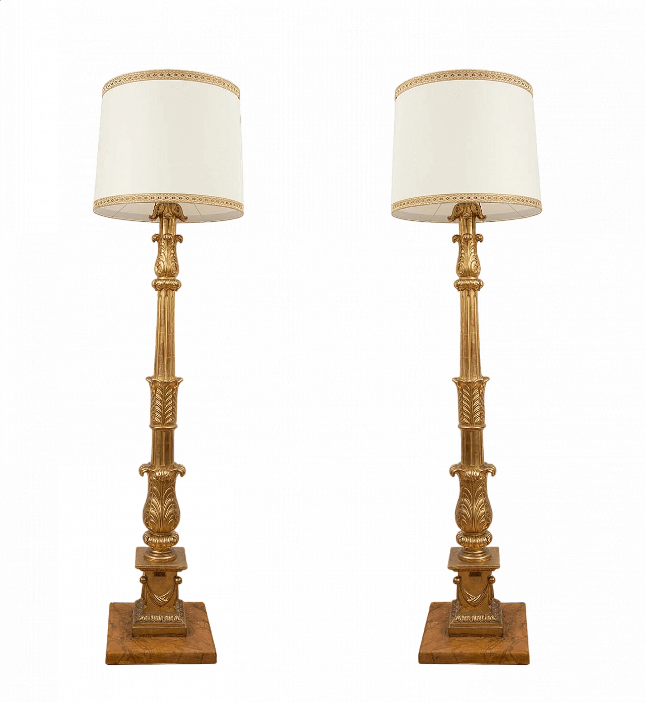 Coppia di lampade da terra Impero in legno dorato e intagliato, inizio '800 5