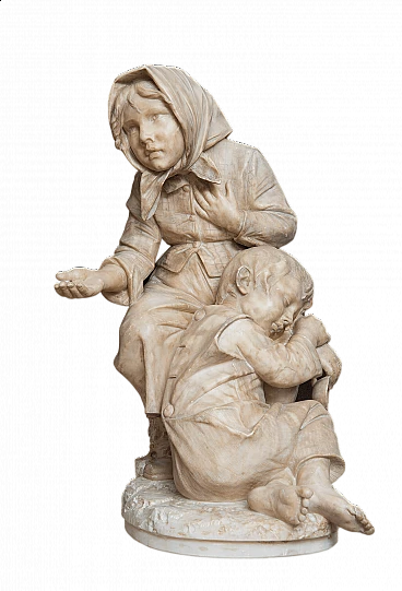 Alabaster sculpture depicting beggar children attributed to Antonio Frilli, 19th century