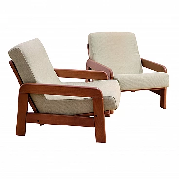 Pair of lacquered beech and fabric armchairs, 1980s