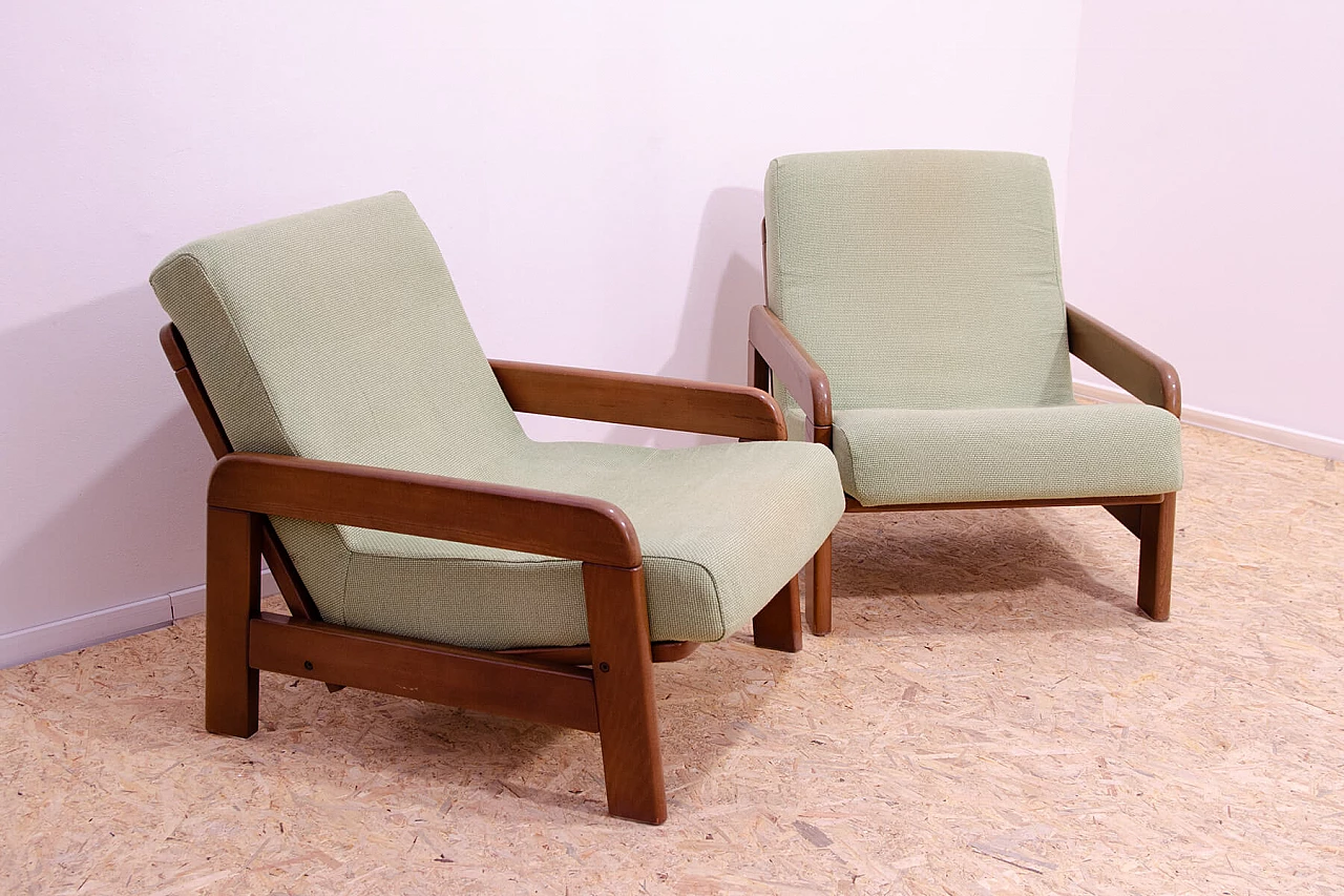 Pair of lacquered beech and fabric armchairs, 1980s 3