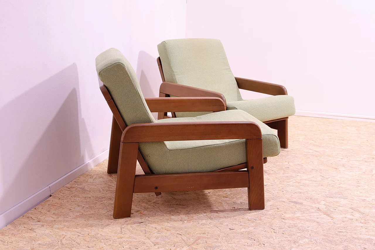 Pair of lacquered beech and fabric armchairs, 1980s 4