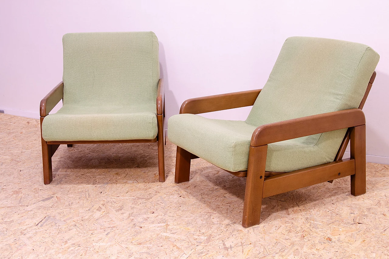 Pair of lacquered beech and fabric armchairs, 1980s 6