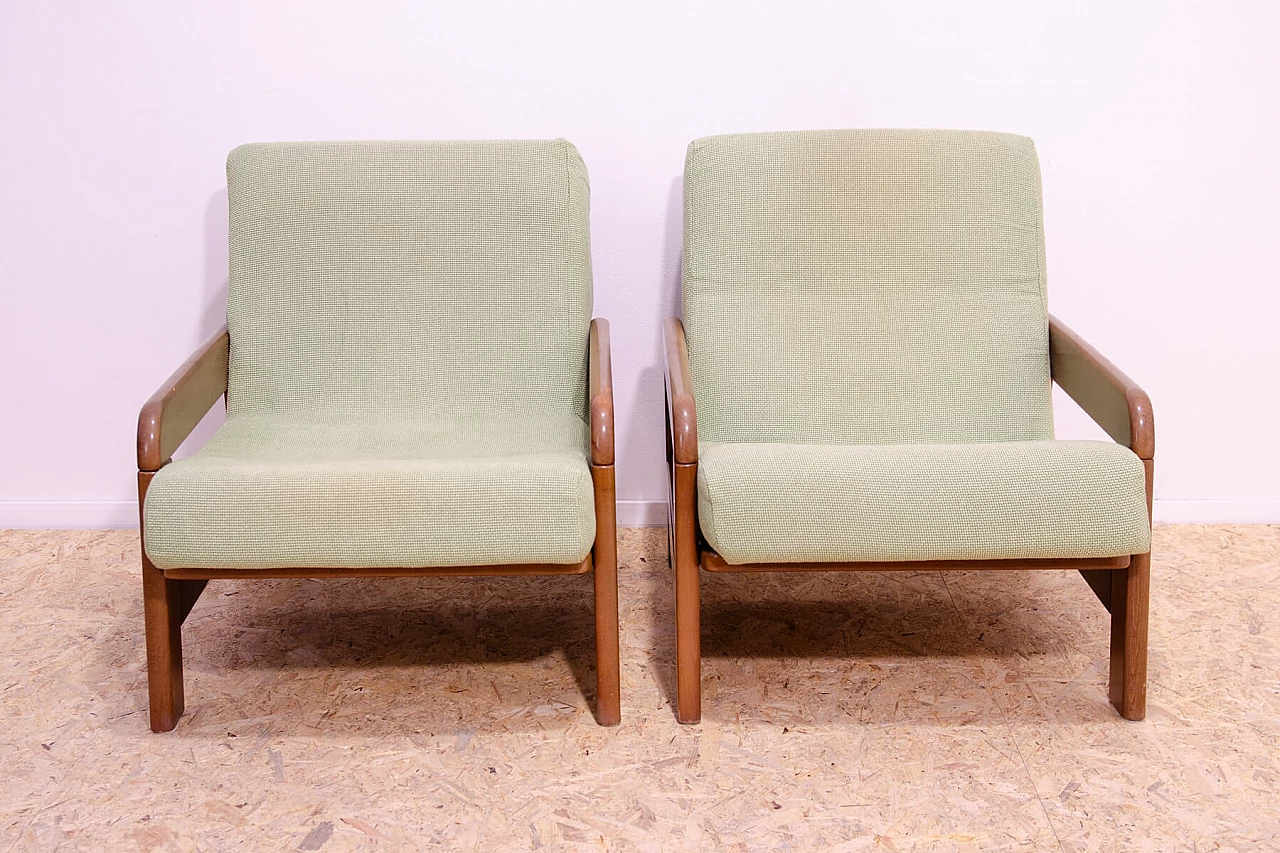 Pair of lacquered beech and fabric armchairs, 1980s 7