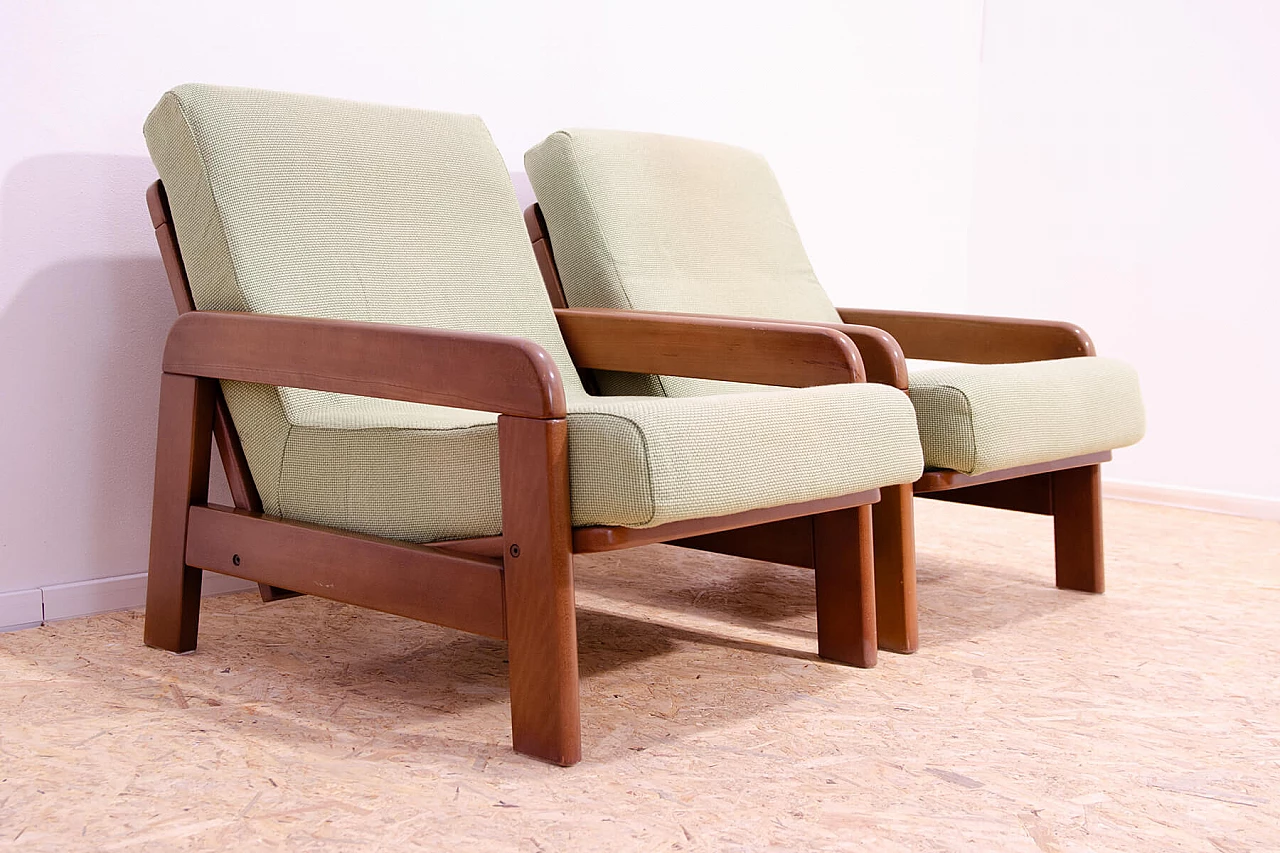Pair of lacquered beech and fabric armchairs, 1980s 8