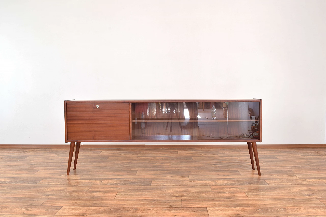 Sapele mahogany and glass sideboard by Czerska Fabryka Mebli, 1960s 1